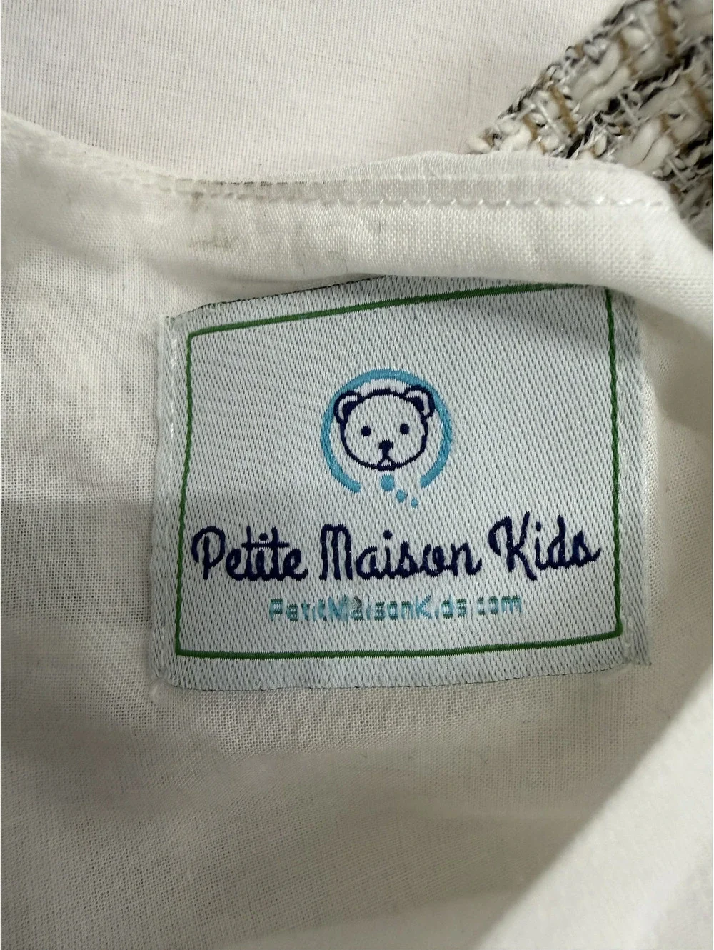 Petite Maison Kids White Tulle and Tweed Dress with Pearl Details and Black Bow